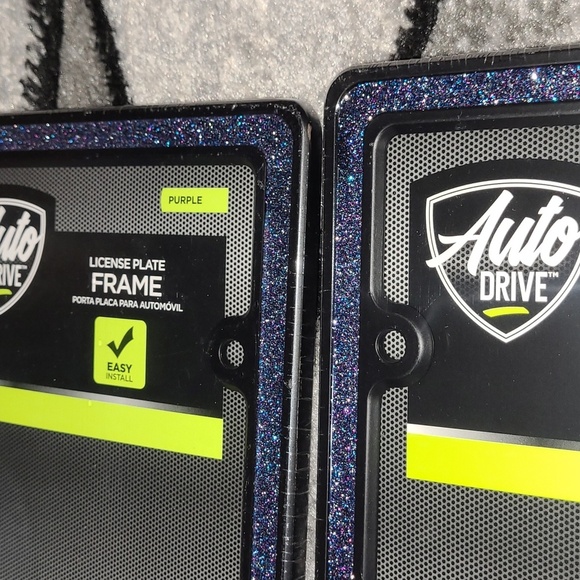 AUTO DRIVE PURPLE GLITTER METAL BLACK STANDARD FIT LICENSE PLATE FRAMES SET - Picture 3 of 10